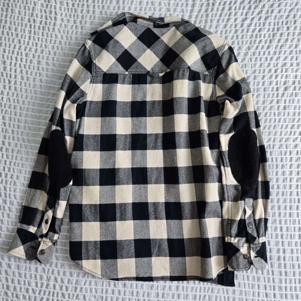 🍁 Roots Flannel Shirt Buffalo Check Plaid Ivory Black - Picture 2 of 8